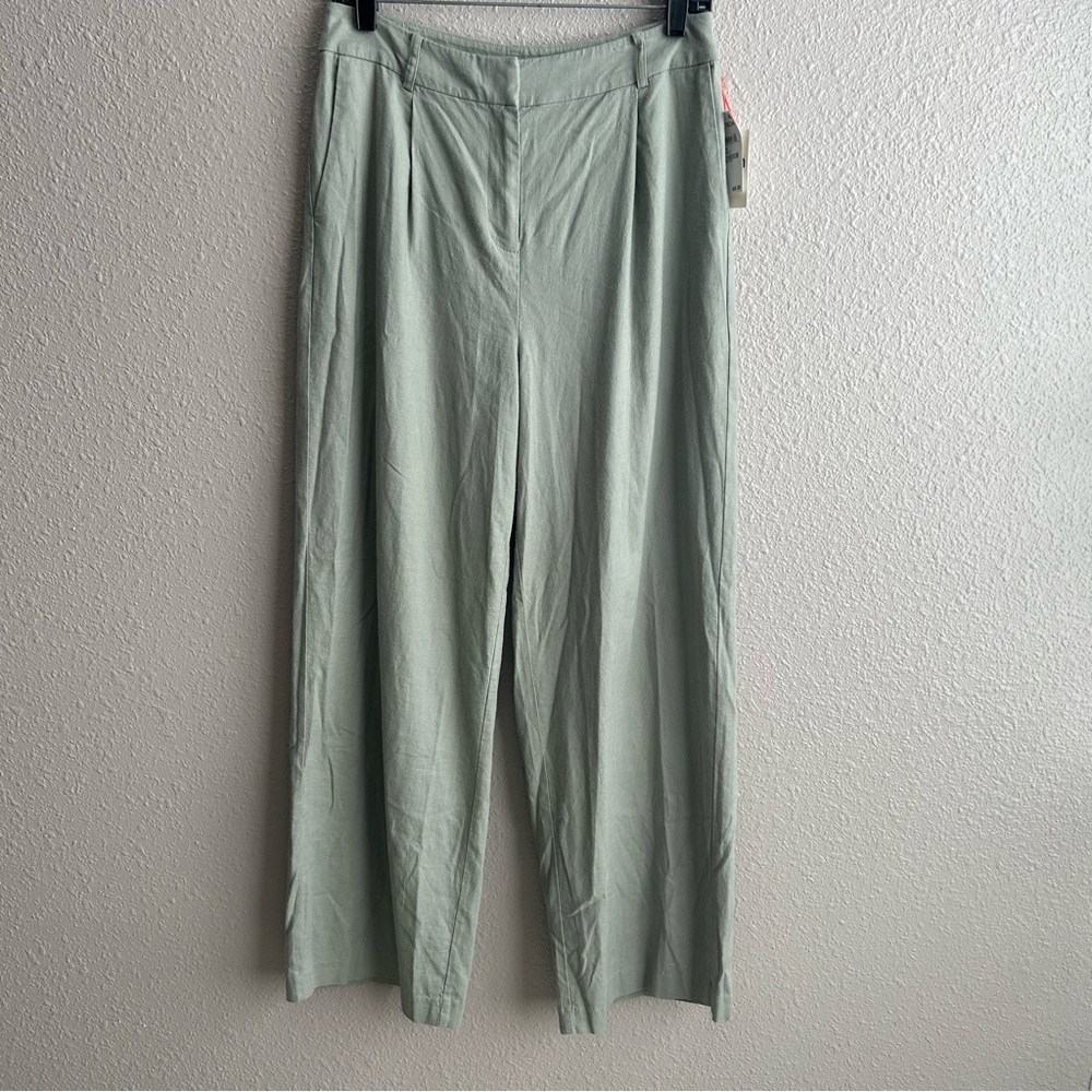 NEW Open Edit Olive Green Halo Linen Blend Stretch Wide Leg Trouser Pants - NWT‎